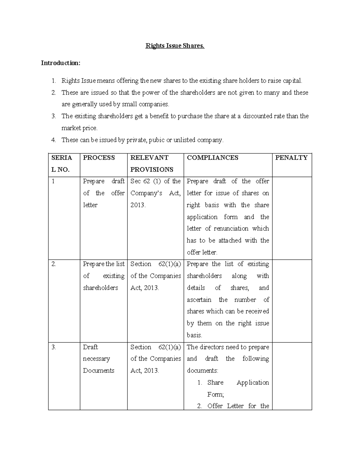 Procedure for Rights Issue Shares - Rights Issue Shares. Introduction ...