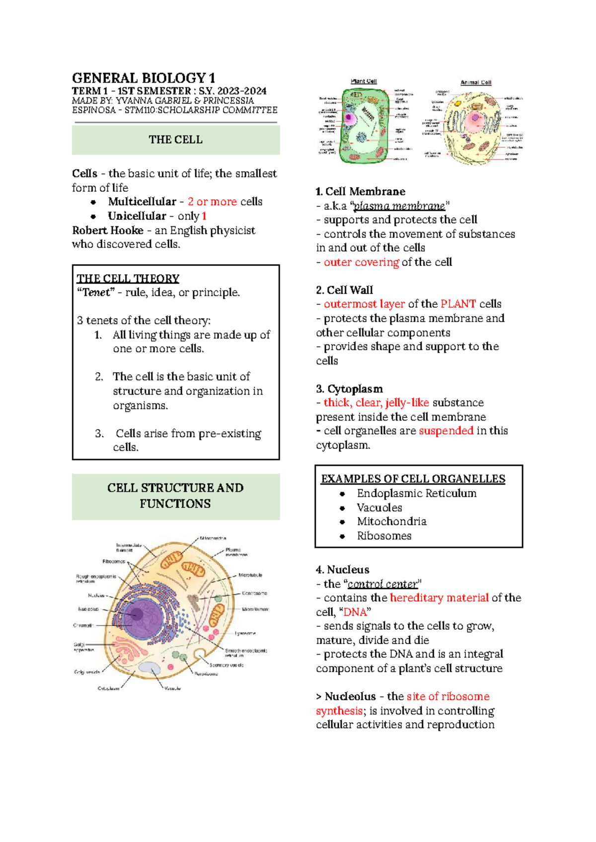 Genbio 1 - Term 1 Comprehensive Reviewer on Cell Biology - Studocu