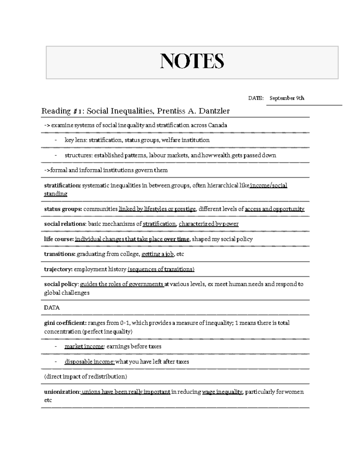 3324 Readings Week 2 - Social Inequalities and Stratification Notes ...