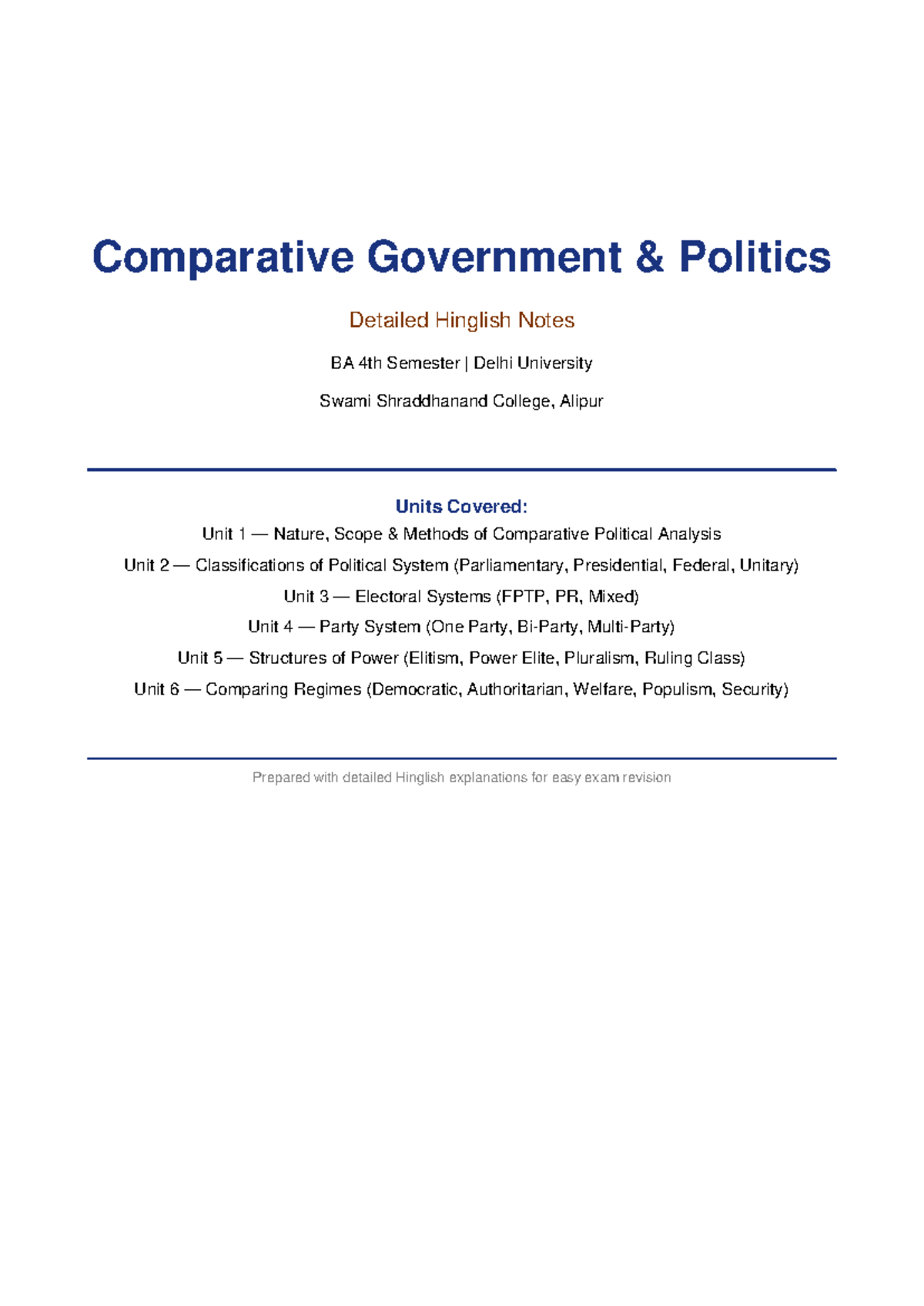 Comparative Government Politics Notes BA 4th Sem - Swami Shraddhanand ...