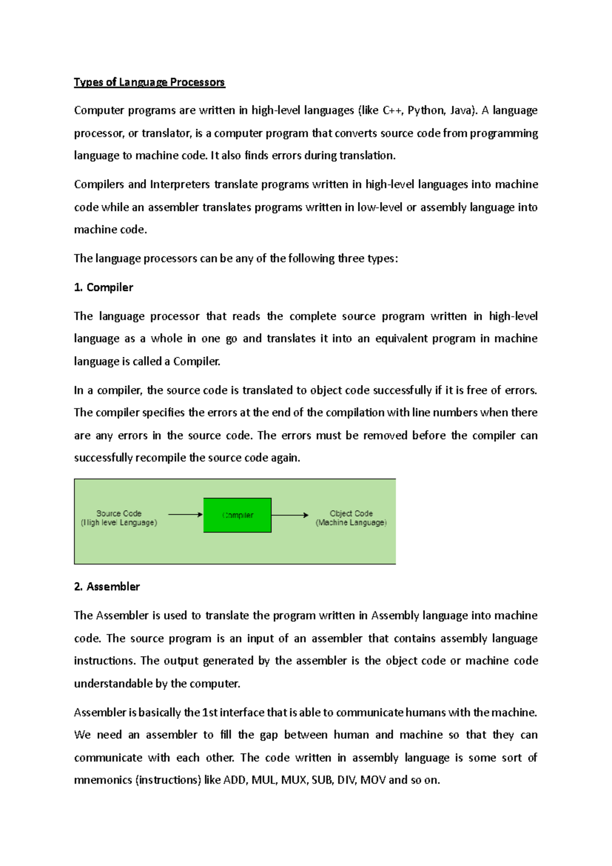 CF Short Ans Notes - Types of Language Processors Computer programs are ...