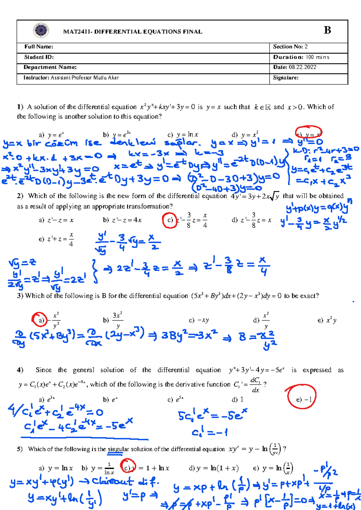 MAT2411 - Final Exam Notes on Differential Equations - Studocu