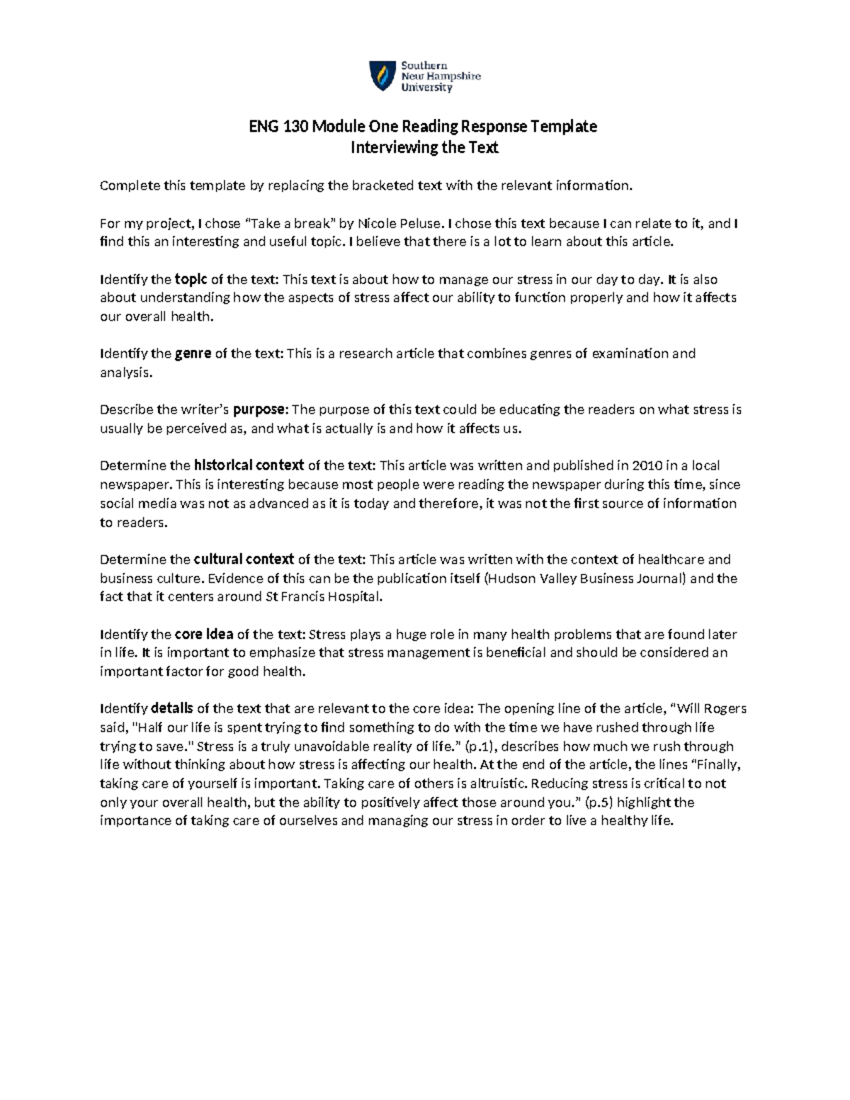 ENG 130 Module One Reading Response Template - ENG 130 Module One ...