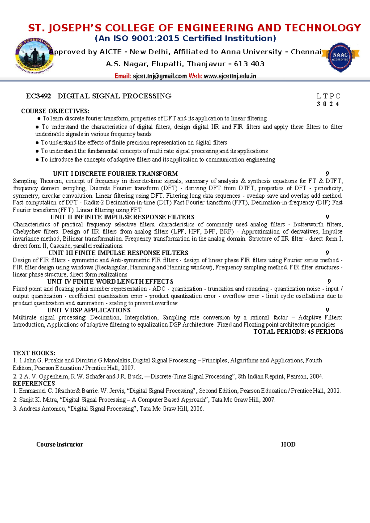 EC3492 Digital Signal Processing Syllabus and Lab Guide - Studocu