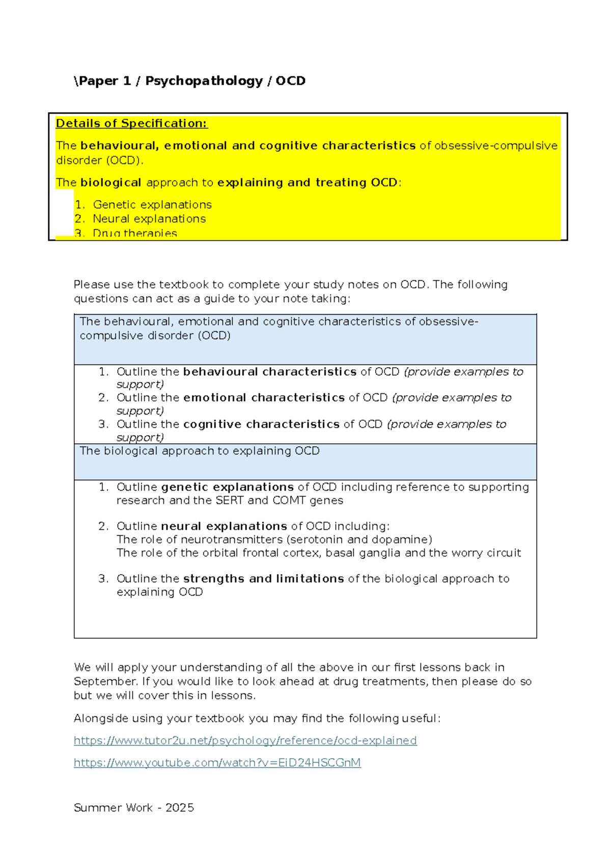 OCD Study Notes: Behavioral, Emotional & Cognitive Aspects ...