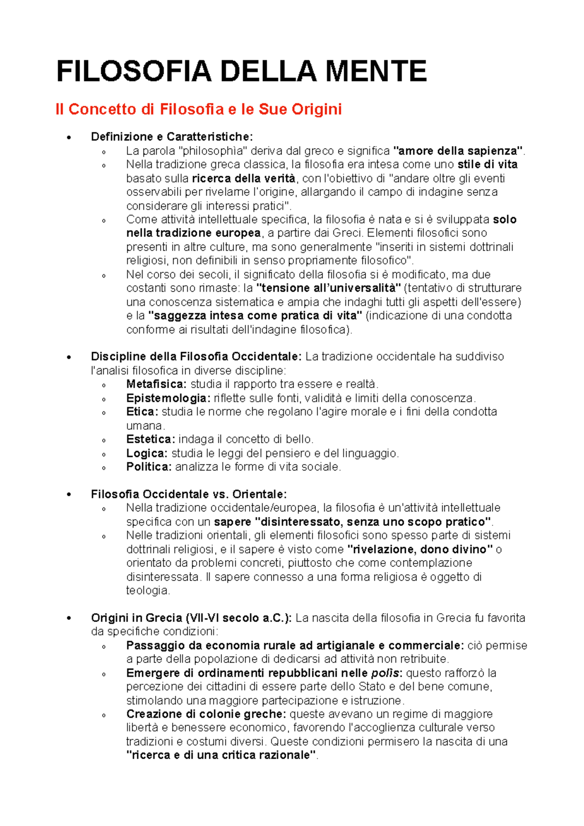 FILOSOFIA DELLA MENTE: Concetti Fondamentali e Origini - Document Preview
