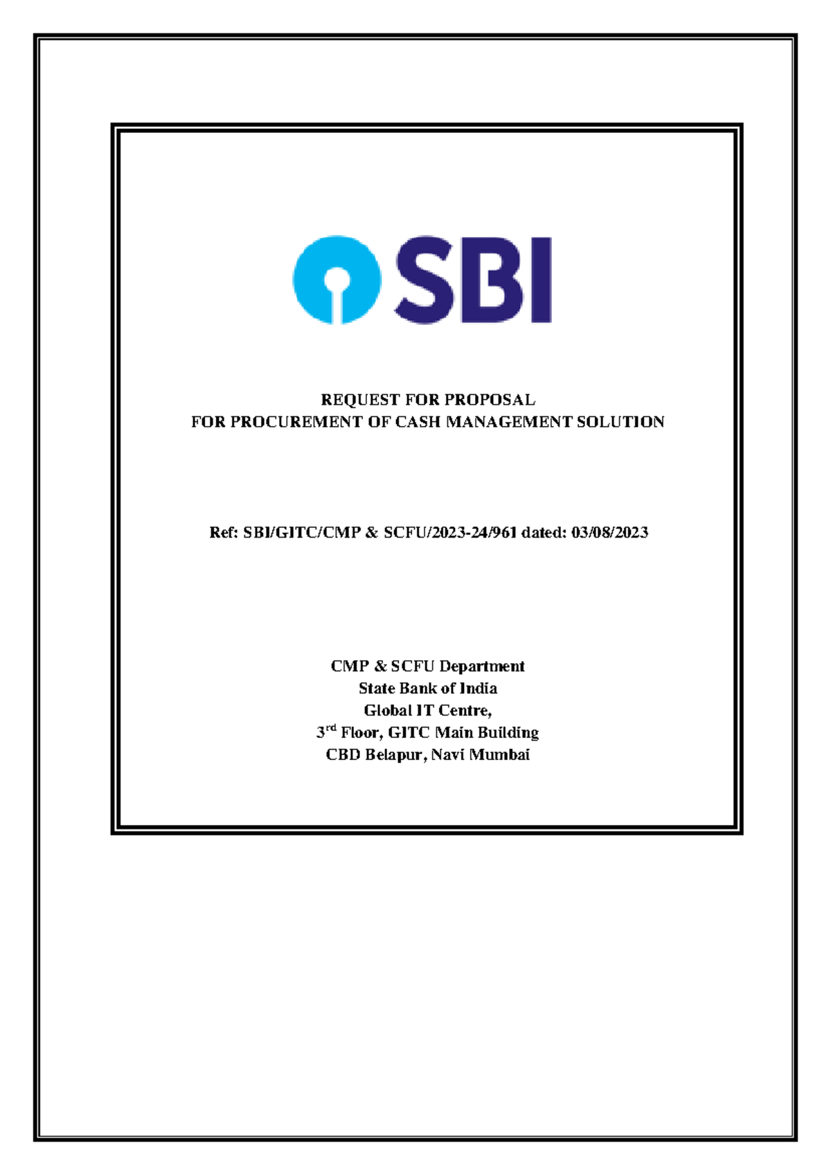 RFP for CMP Solution Procurement - SBI/GITC/CMP 2023-24 - Studocu