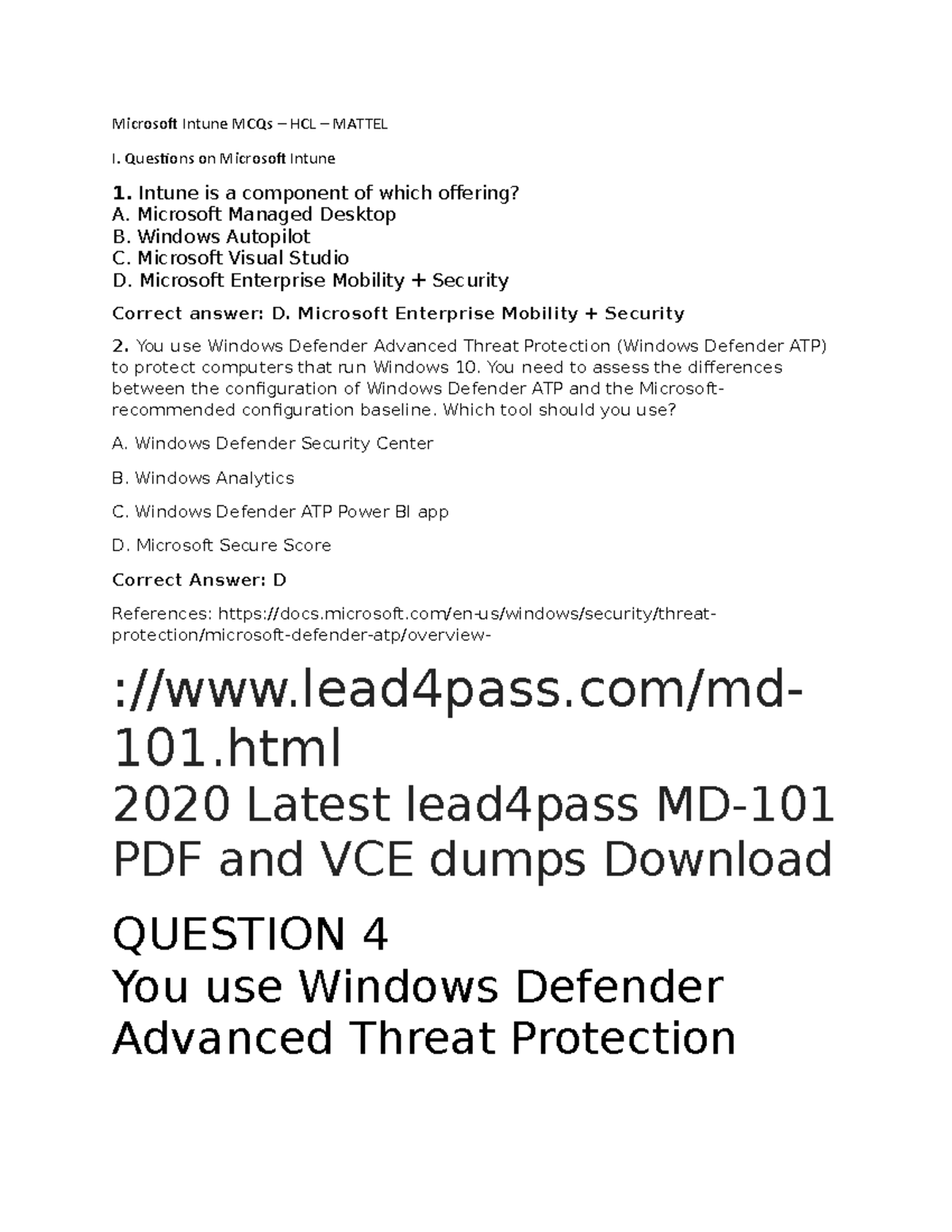 Microsoft Intune MCQ Study Guide – HCL & MATTEL - Studocu