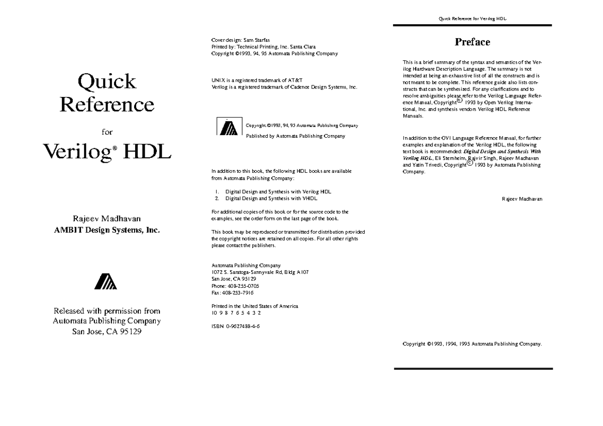 Verilog HDL Quick Reference Guide: Syntax & Constructs - Studocu
