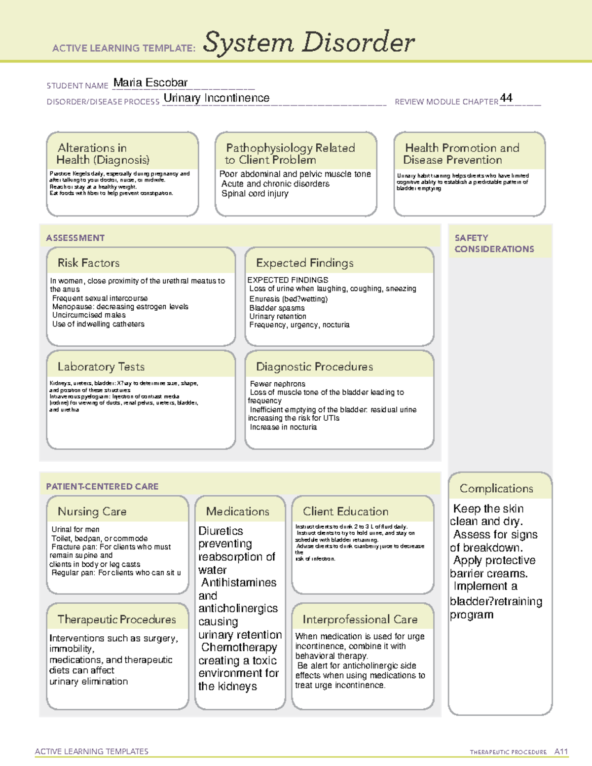 Urinary Incontinence: Active Learning Template for 32322 Course - Studocu