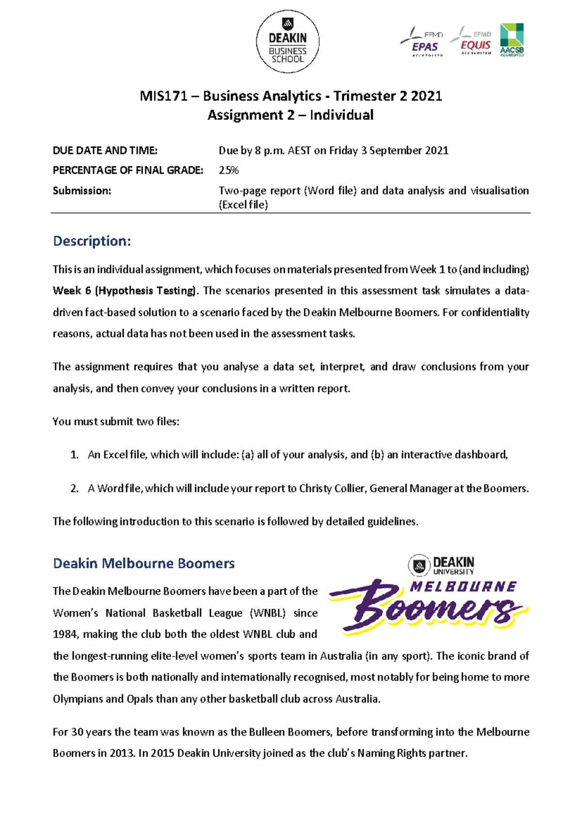 MIS171 business analytics T2 2021 Assignment 2 Instructions - MIS171 ...