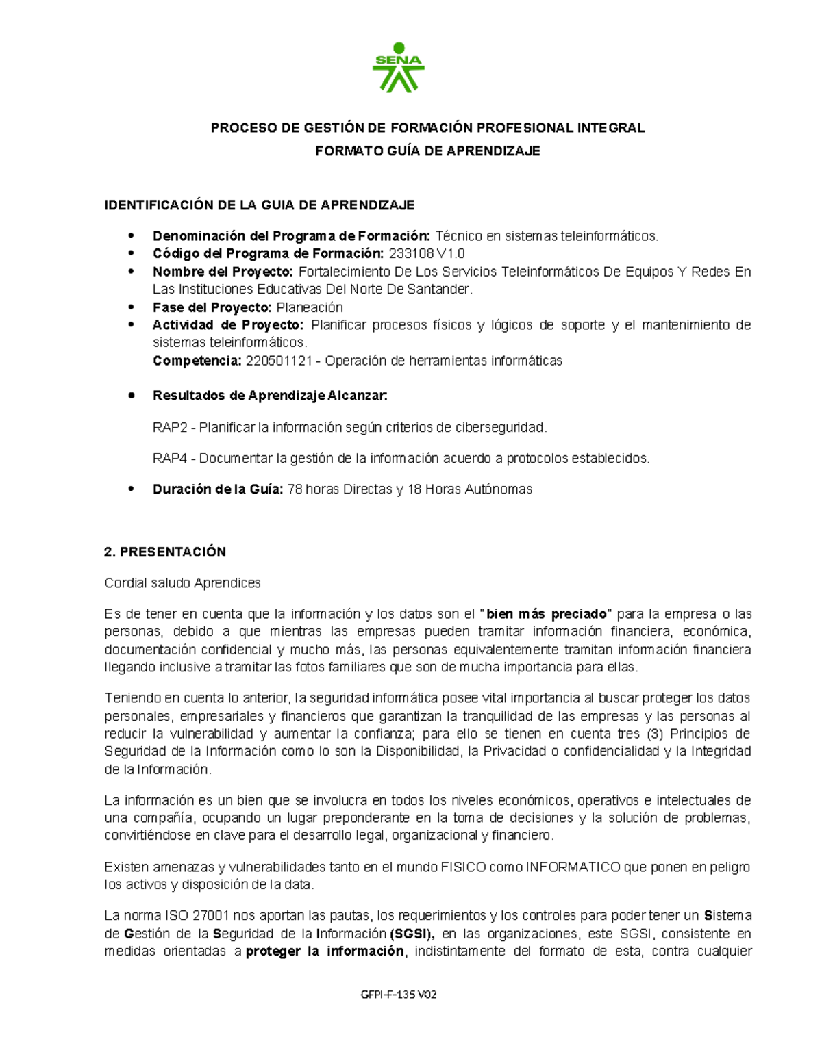 Guía 6: Planificación de la Seguridad Informática en Sistemas - 233108 V1 - Document Preview