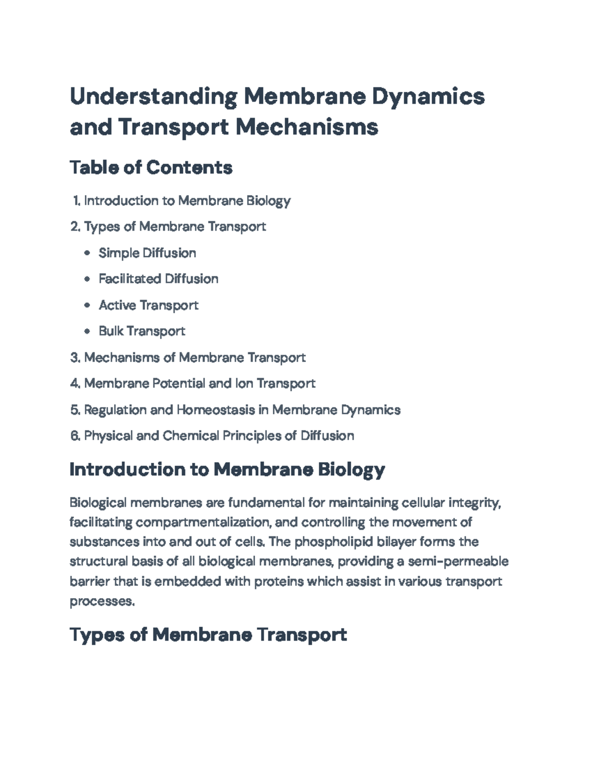 Understanding Membrane Dynamics and Transport Mechanisms - Biology 101 ...