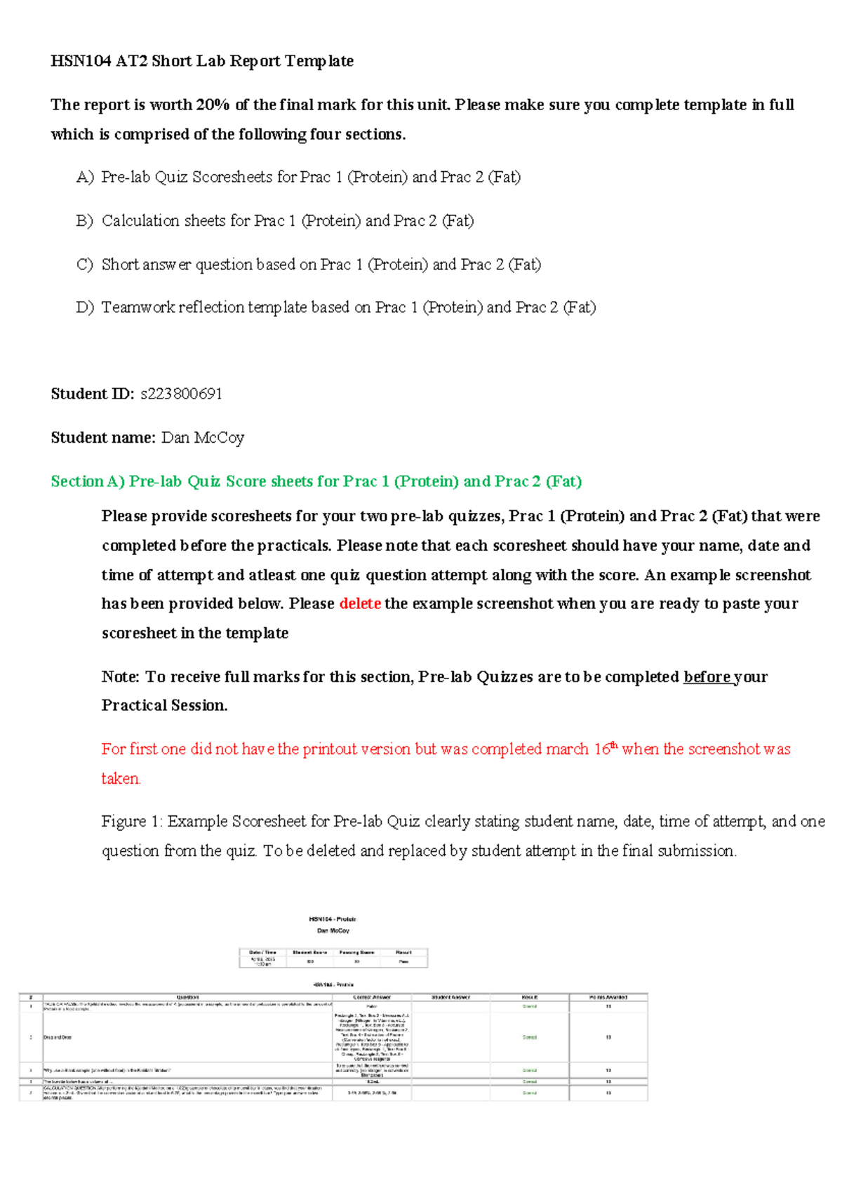 AT2 Short Lab Report Template for HSN104: Protein & Fat Practicals ...