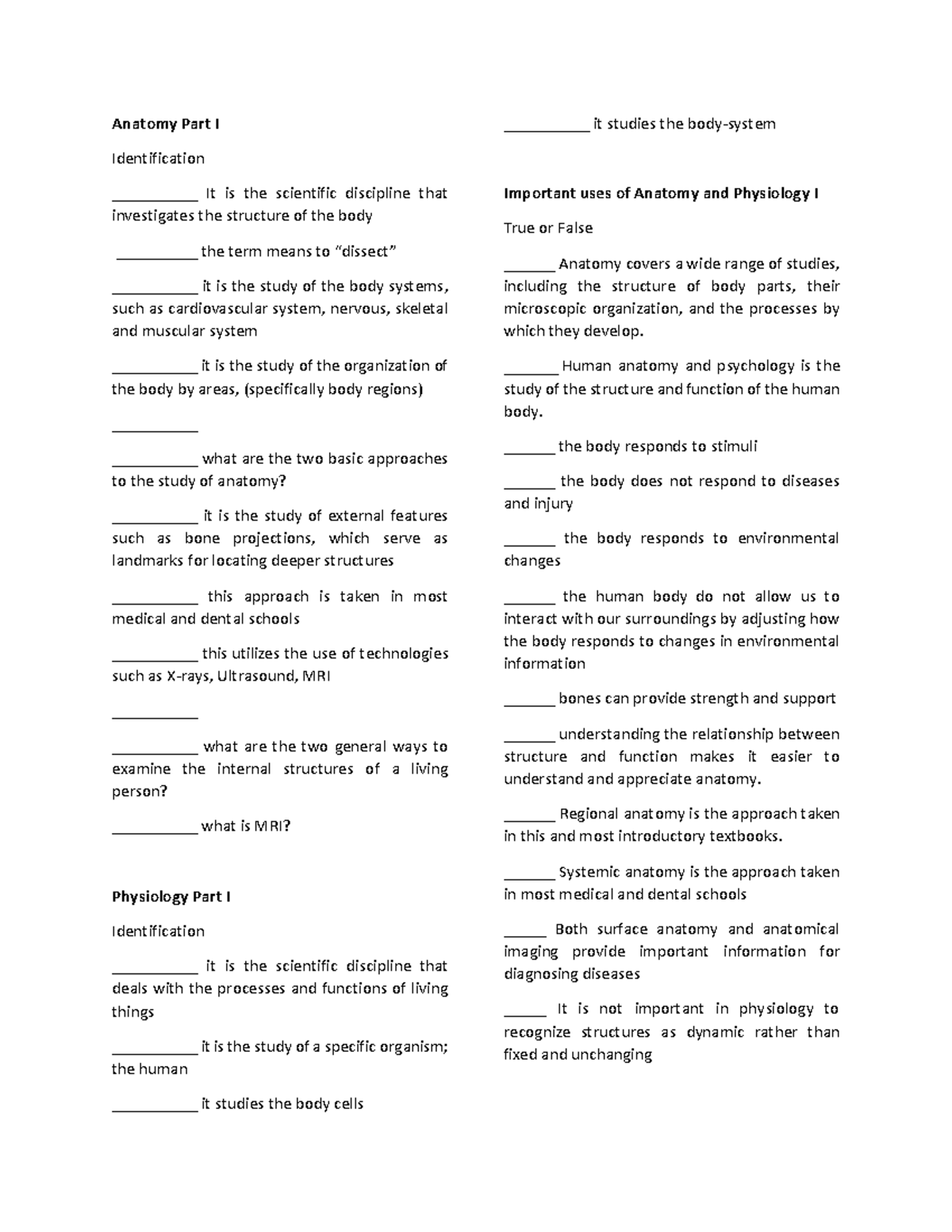 Reviewer for Ana Phy Chapter 1 - Anatomy Part I Identification ...