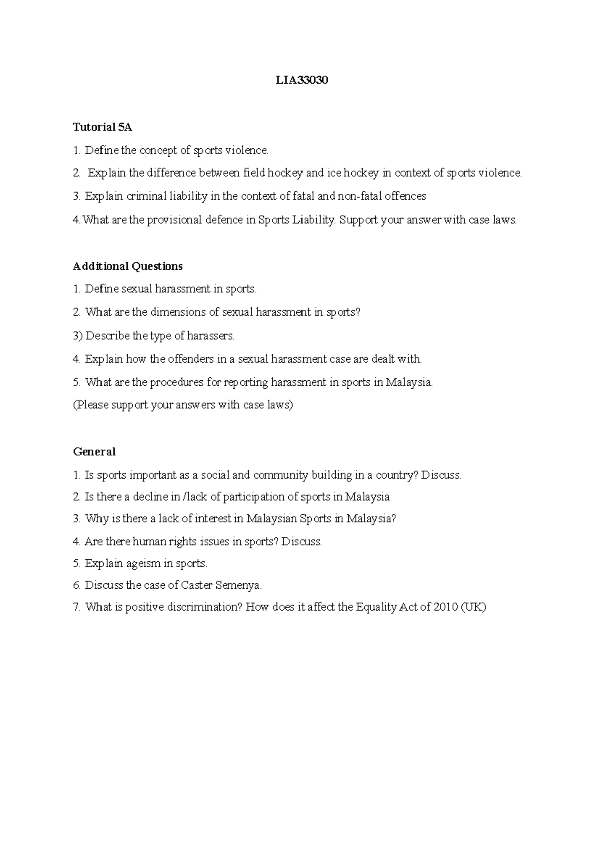 Tutorial 5A: Sports Law Insights and Case Studies at MMU - Studocu