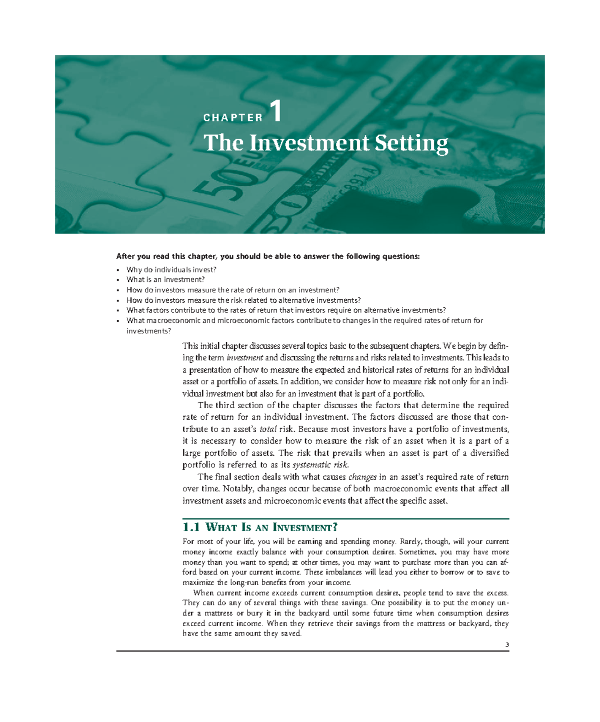Ch. 1 Investment Setting Overview - FINA3322 Essay Notes - Studocu