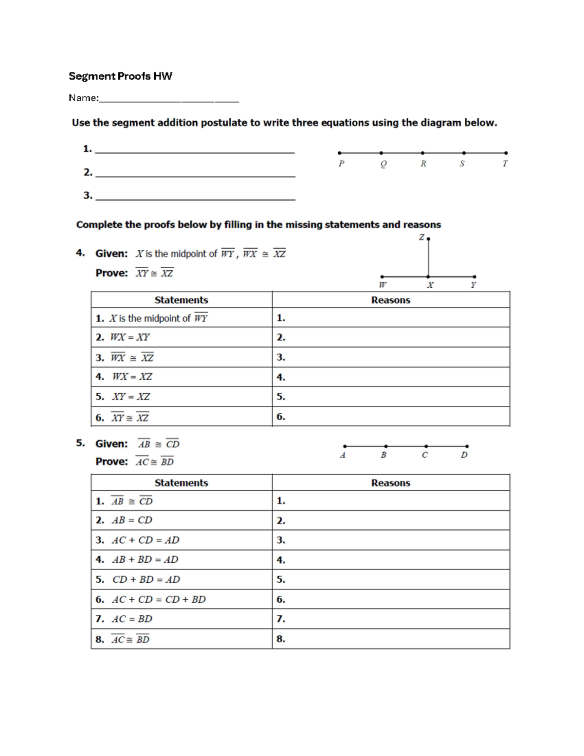 Segment Proofs HW - Postulate Application and Proof Completion - Studocu