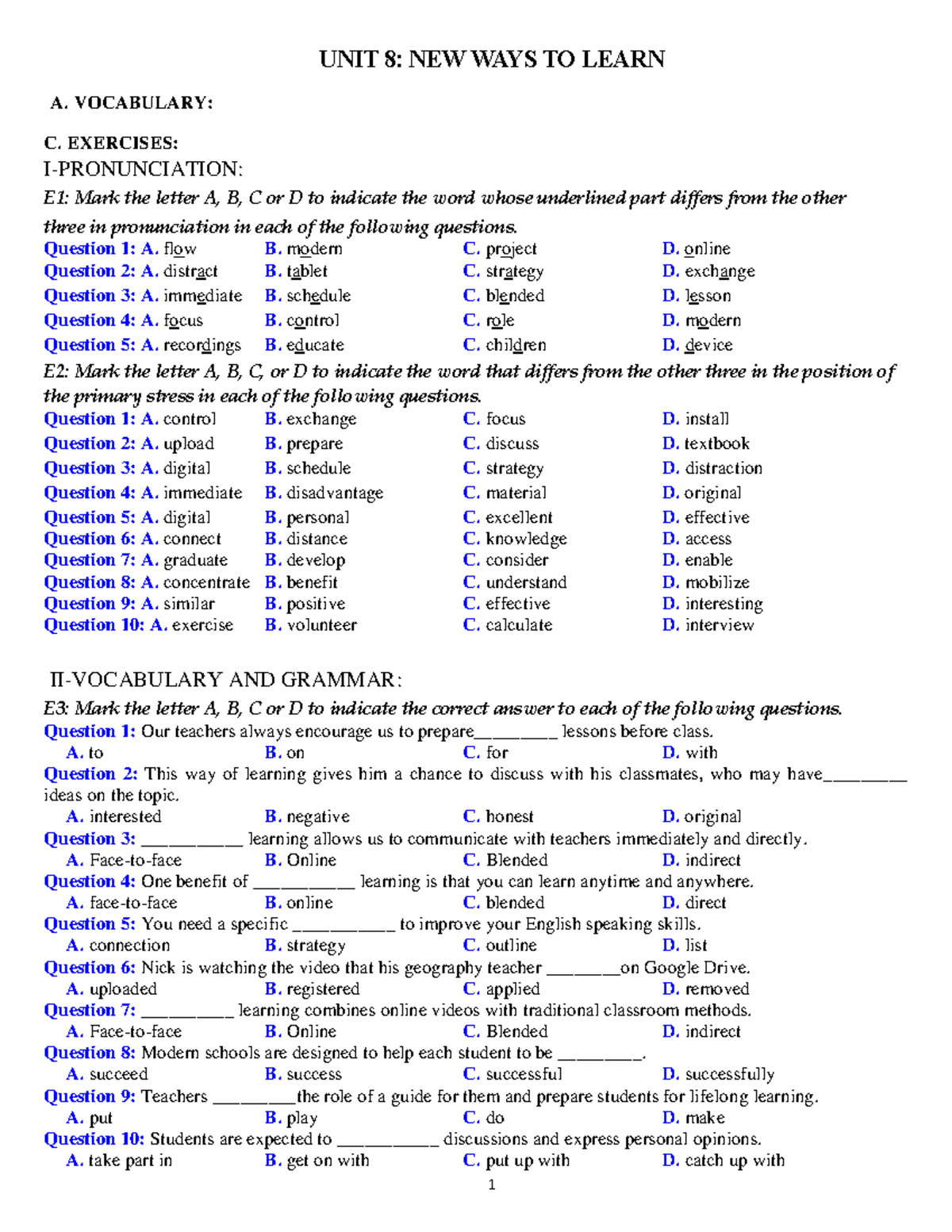UNIT 8 - HS - ADSCCCCCCCCCCCCCCCCCCC - UNIT 8: NEW WAYS TO LEARN A ...