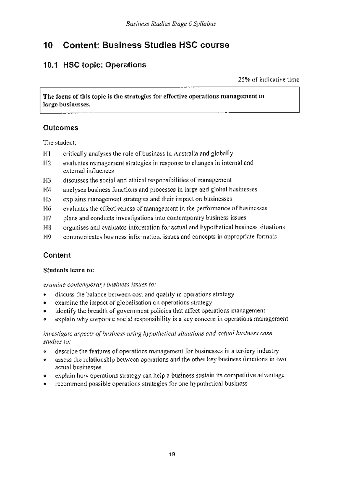 Business Studies HSC Operations Syllabus - Topic 1 Overview - Studocu