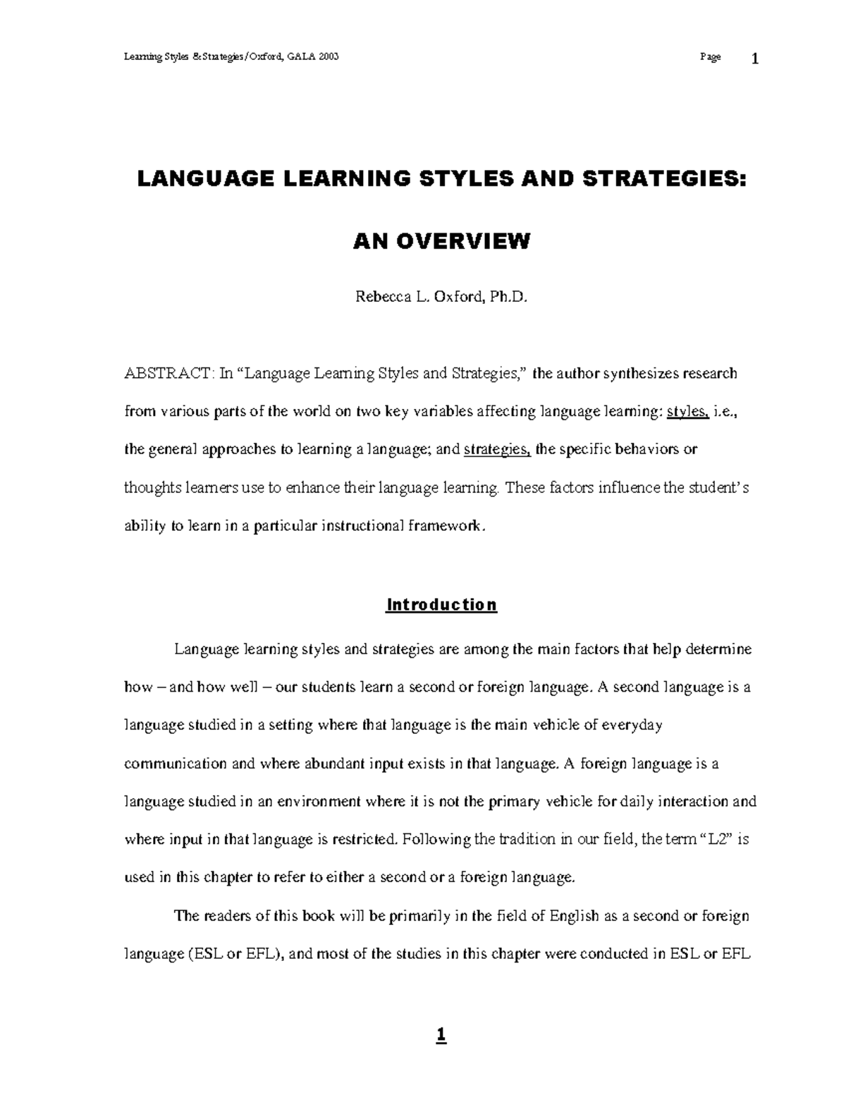 Language Learning Styles and Strategies - LANGUAGE LEARNING STYLES AND ...