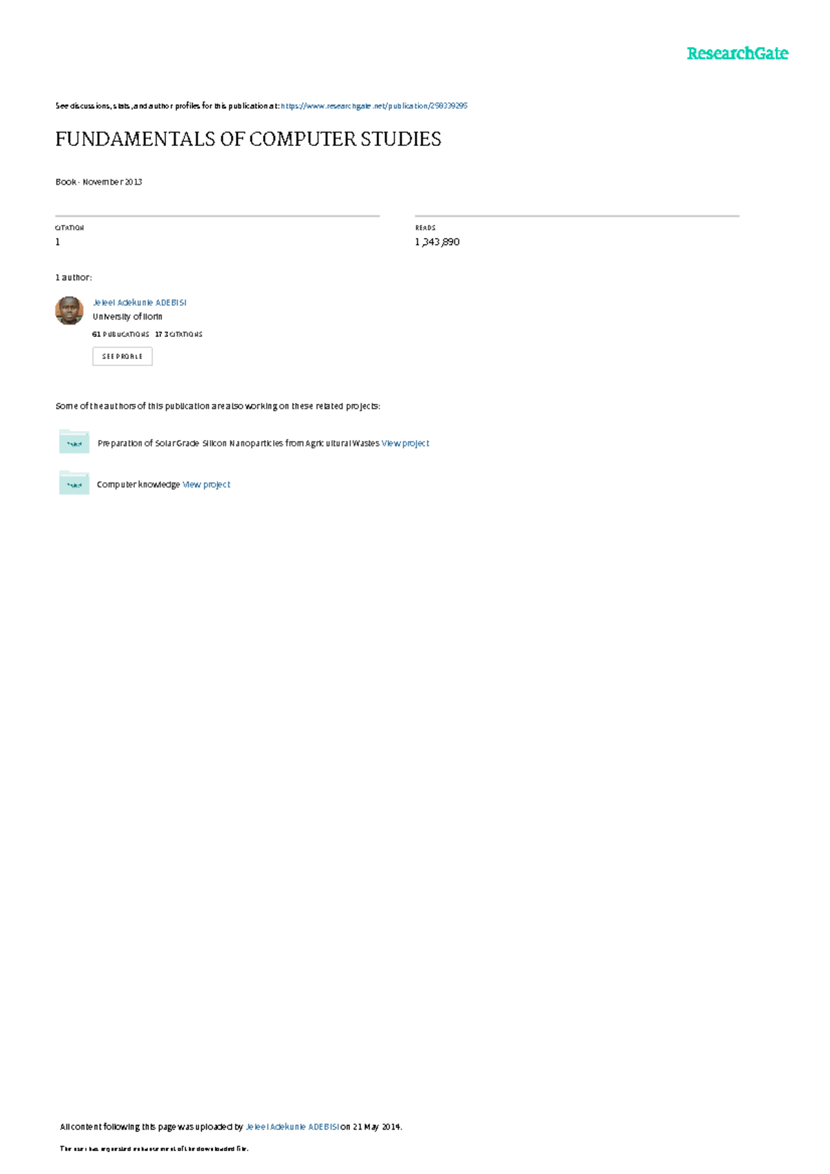 Fundamentalsof Computer Studies - See discussions, stats, and author ...