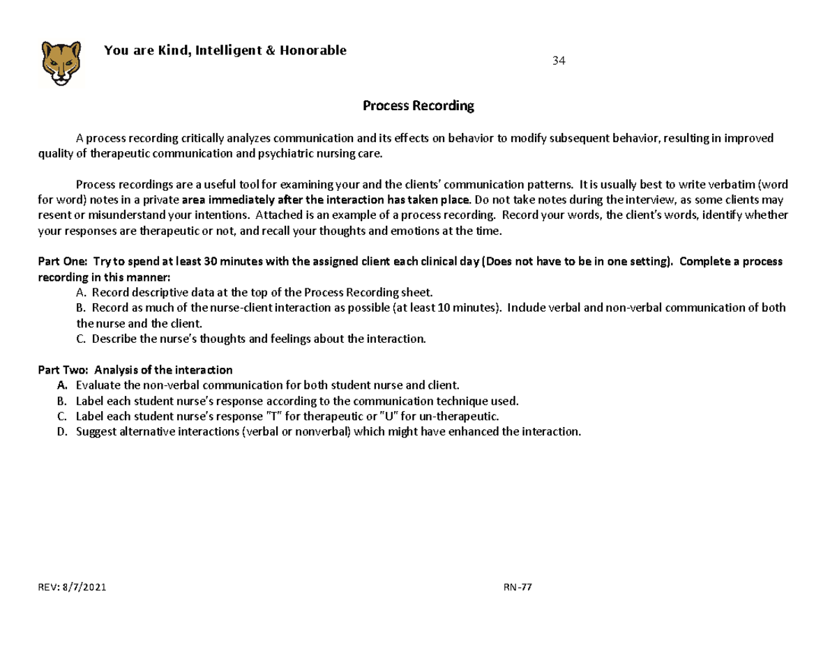 Process Recording Analysis - RN Student Edgar (Clinical Insights) - Studocu
