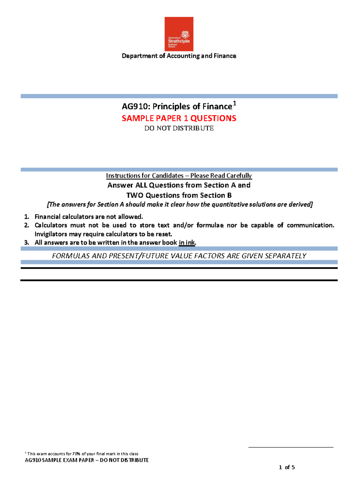 AG910 Exam Sample Paper Questions - AG910 SAMPLE EXAM PAPER – DO NOT ...