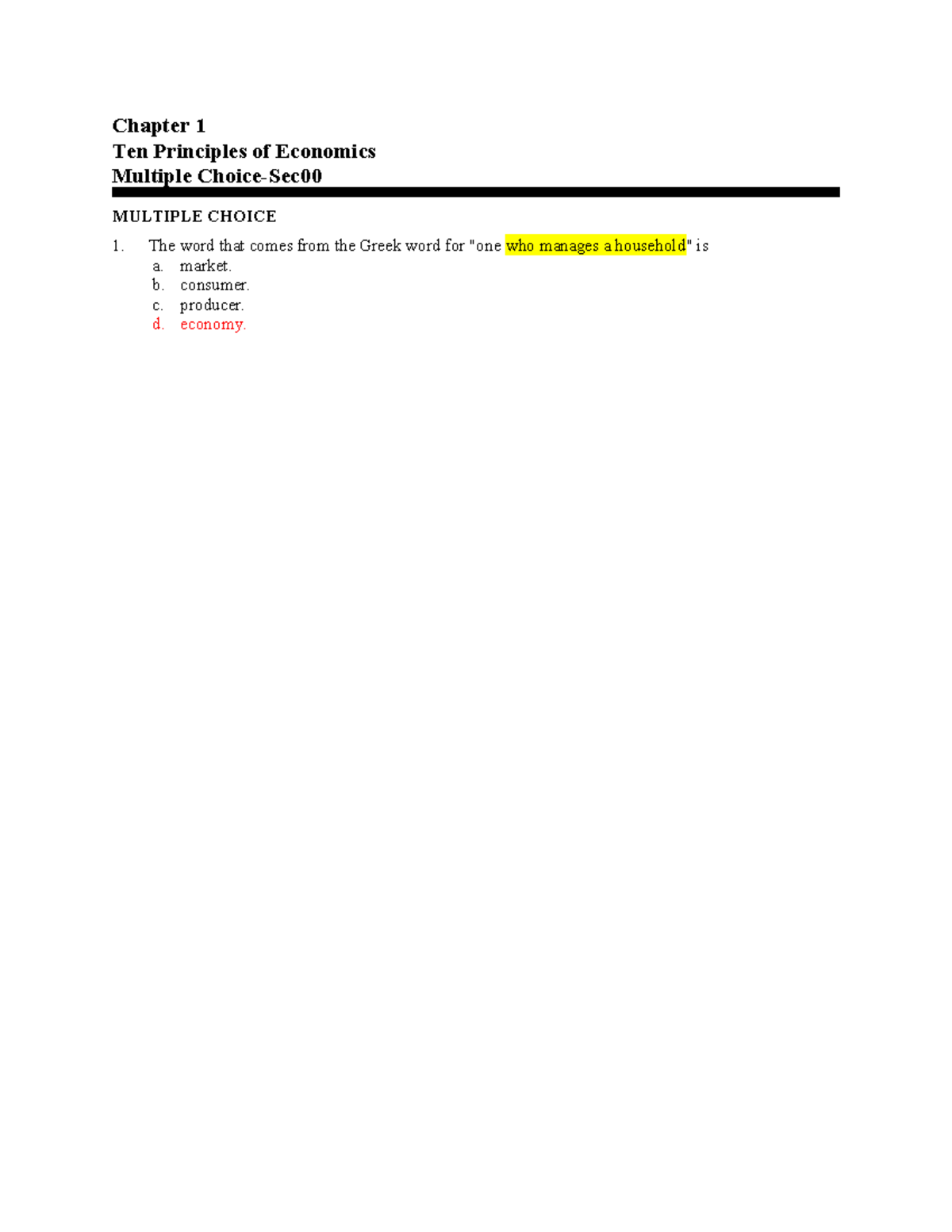 Chapter 1 - VERY GOOD - Chapter 1 Ten Principles of Economics Multiple ...