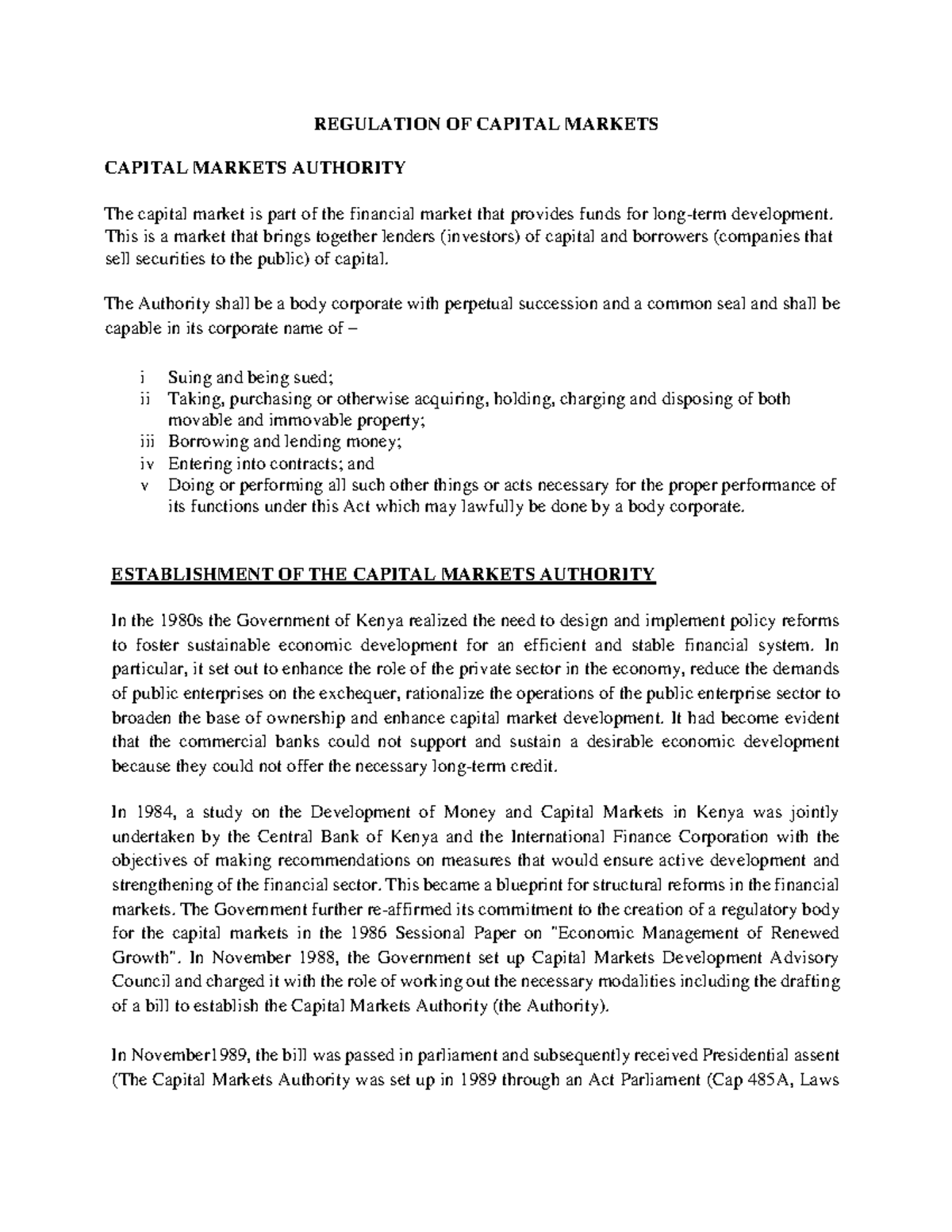 Regulation of Capital Markets: Overview and Authority Structure - Studocu