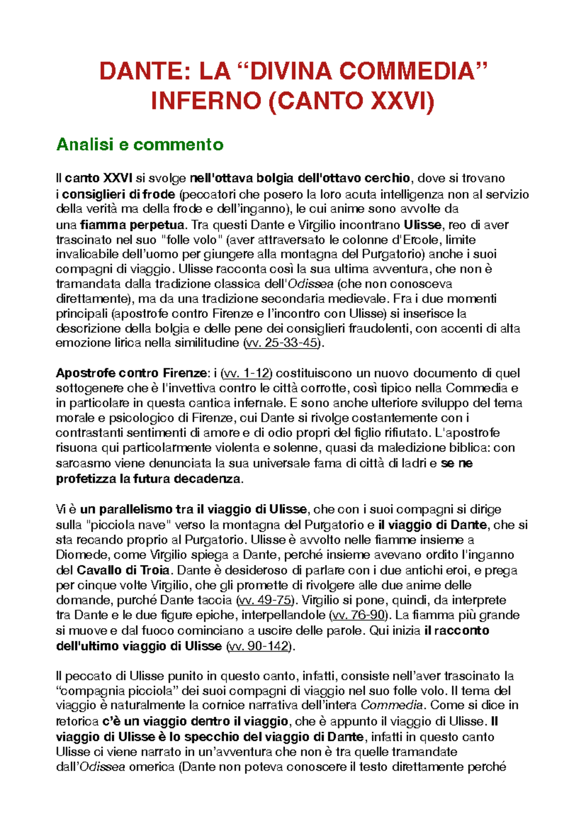canto 26 inferno testo e parafrasi