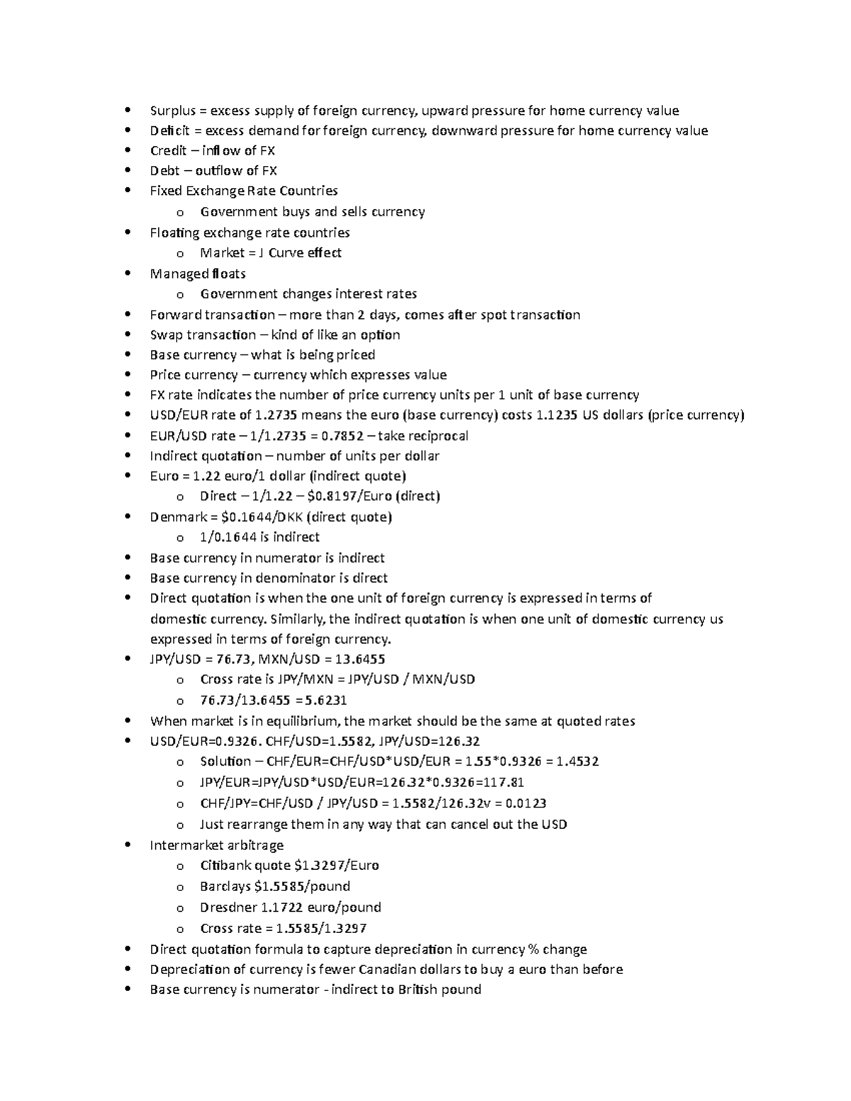 AFF624 Class 2 Notes - Surplus = excess supply of foreign currency ...