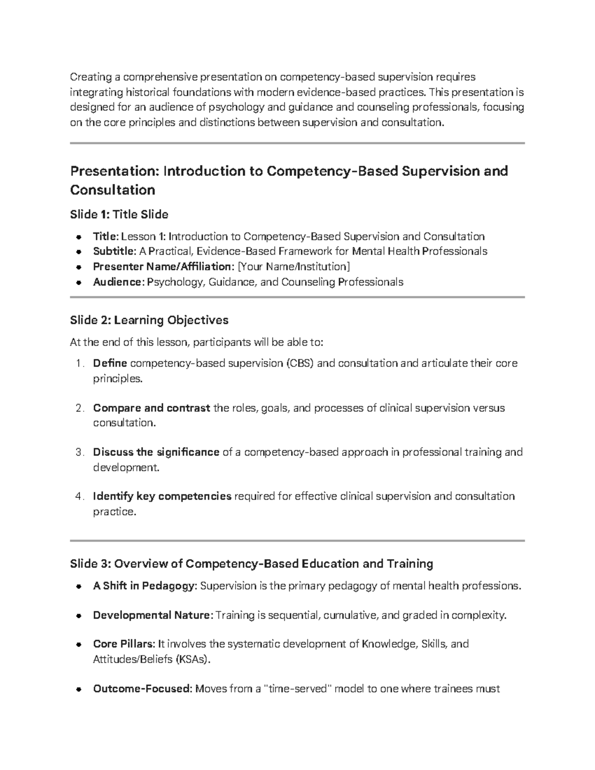 Lesson 1: Competency-Based Supervision & Consultation for Mental Health ...