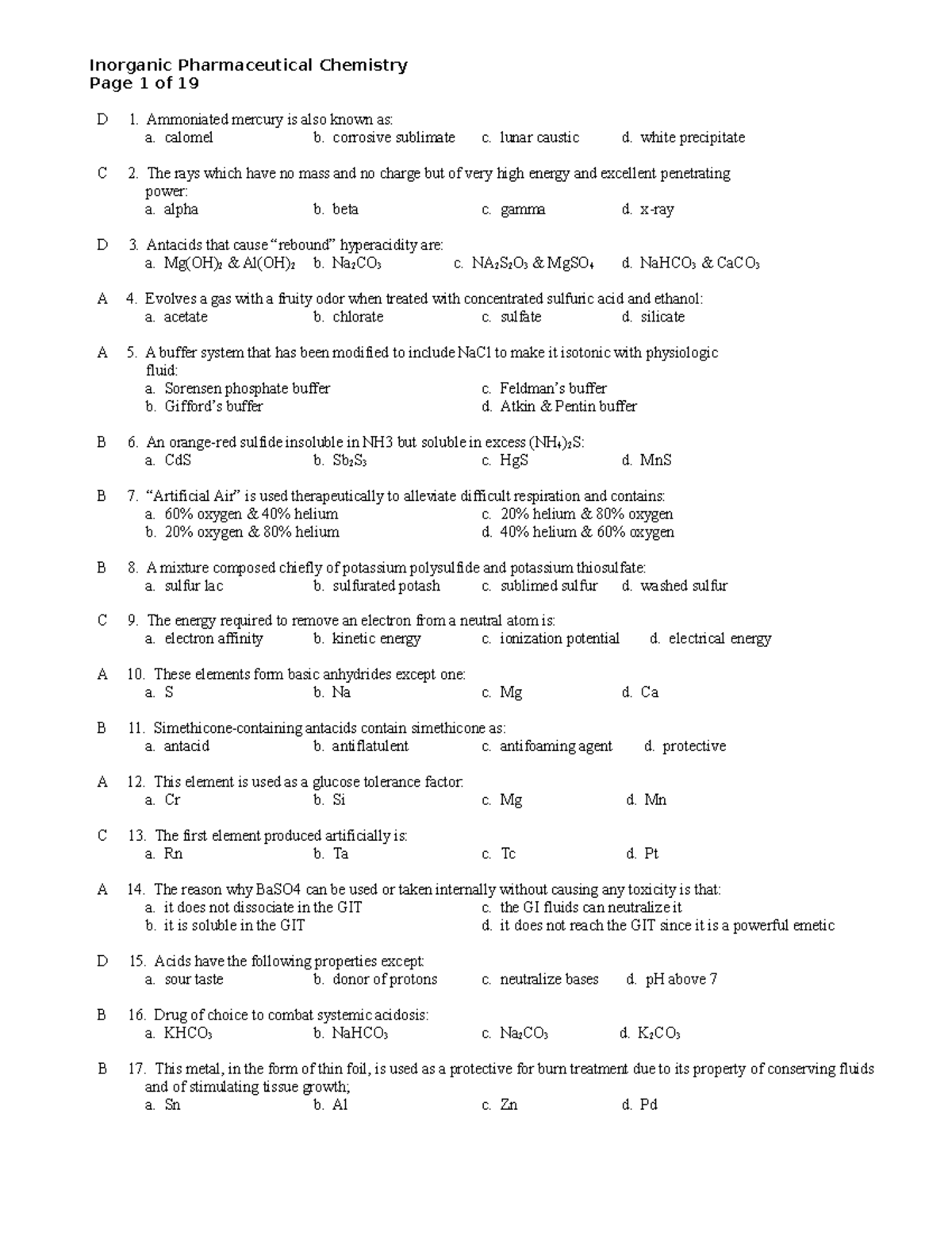 Module 1 - Inorganic Pharmaceutical Chemistry Study Notes - Studocu