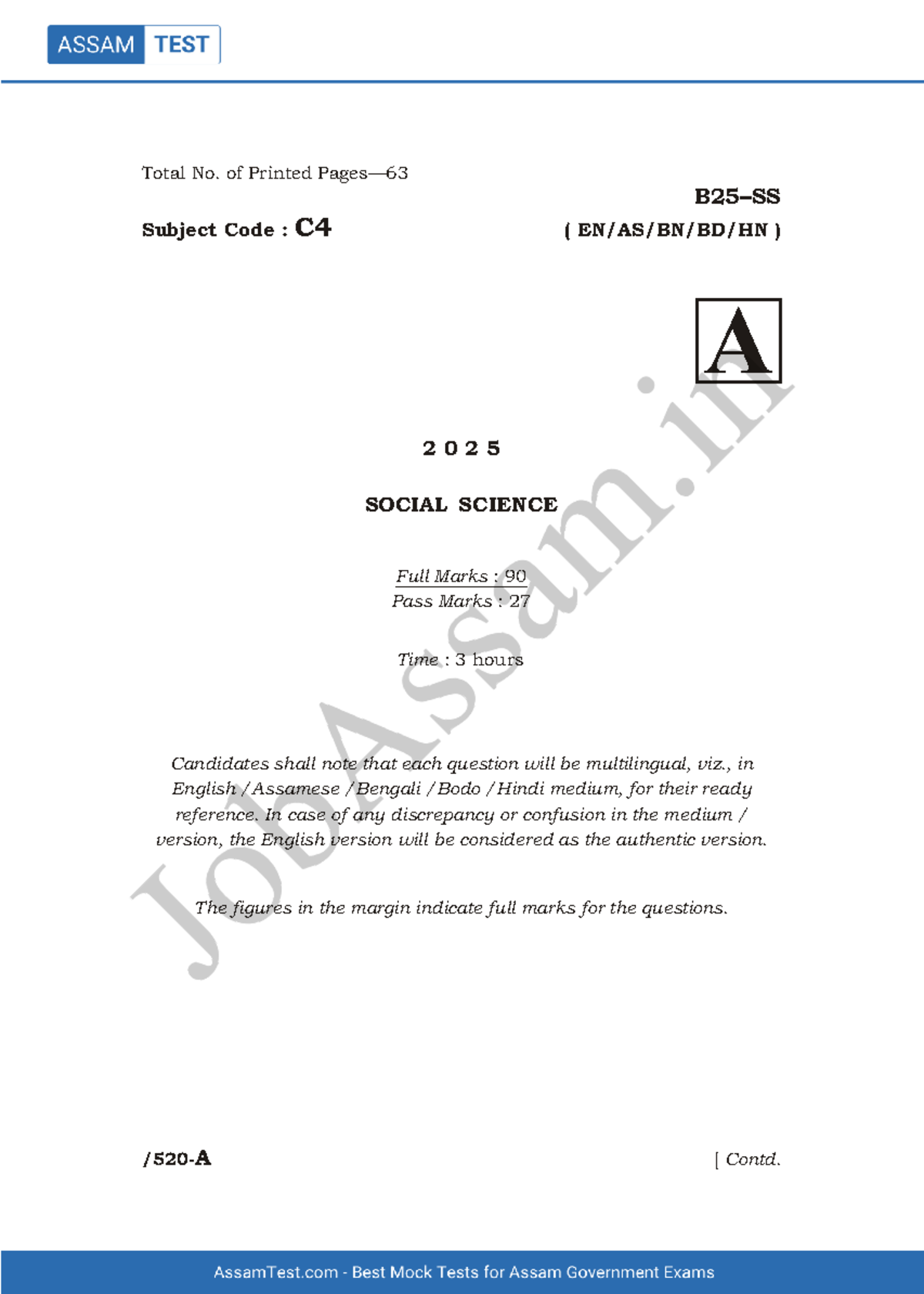 Social Science C4 (2025) Exam: Multilingual Question Paper - Studocu