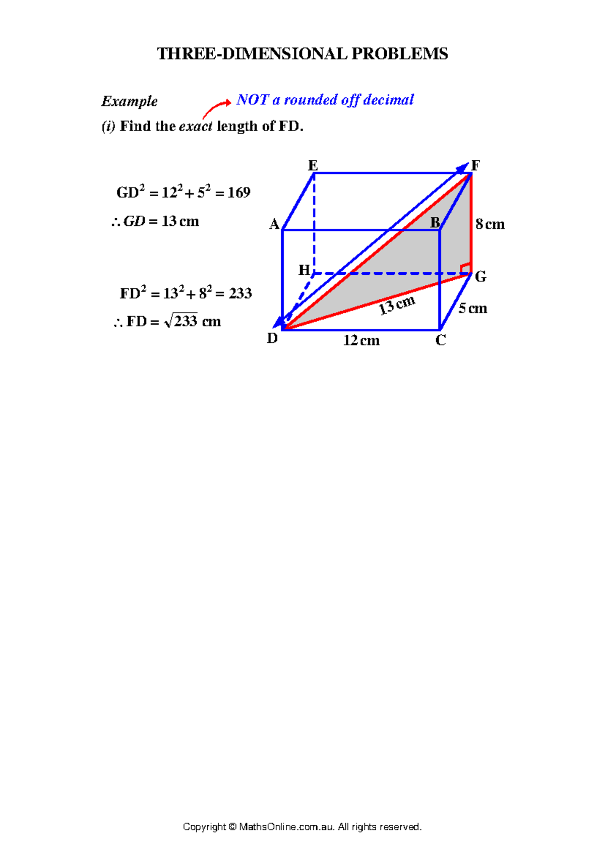 3d-example pythagoras - . . THREE-DIMENSIONAL PROBLEMS Example (i) Find ...