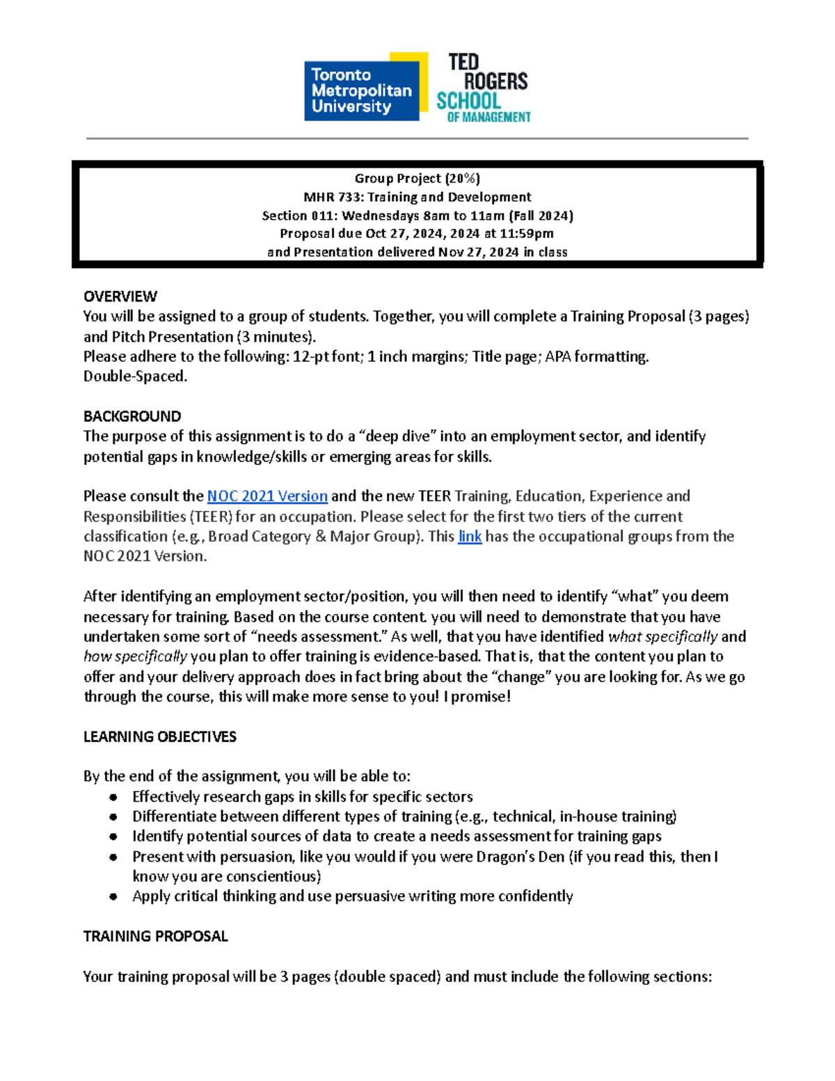 MHR 733 Group Project: Training Proposal & Presentation Guidelines ...