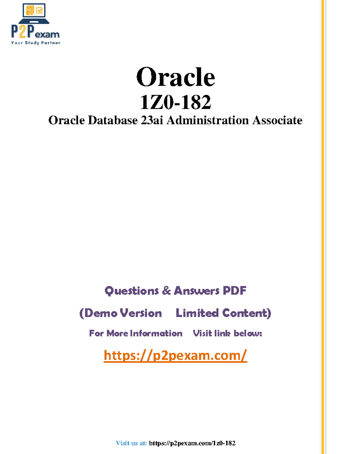 1Z0-182 Oracle Database 23ai Admin Q&A Dump: Key Insights - Studocu