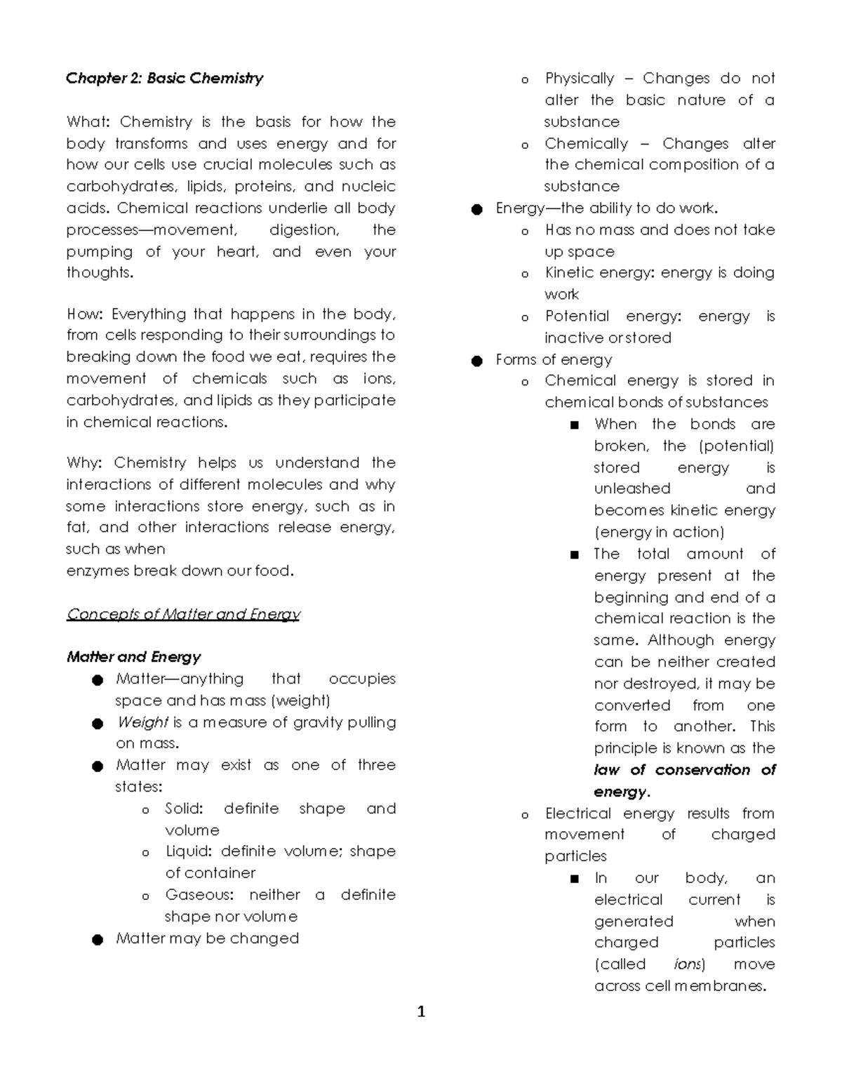 Chapter 2 - Anaphy: Basic Chemistry Summaries and Key Concepts - Studocu