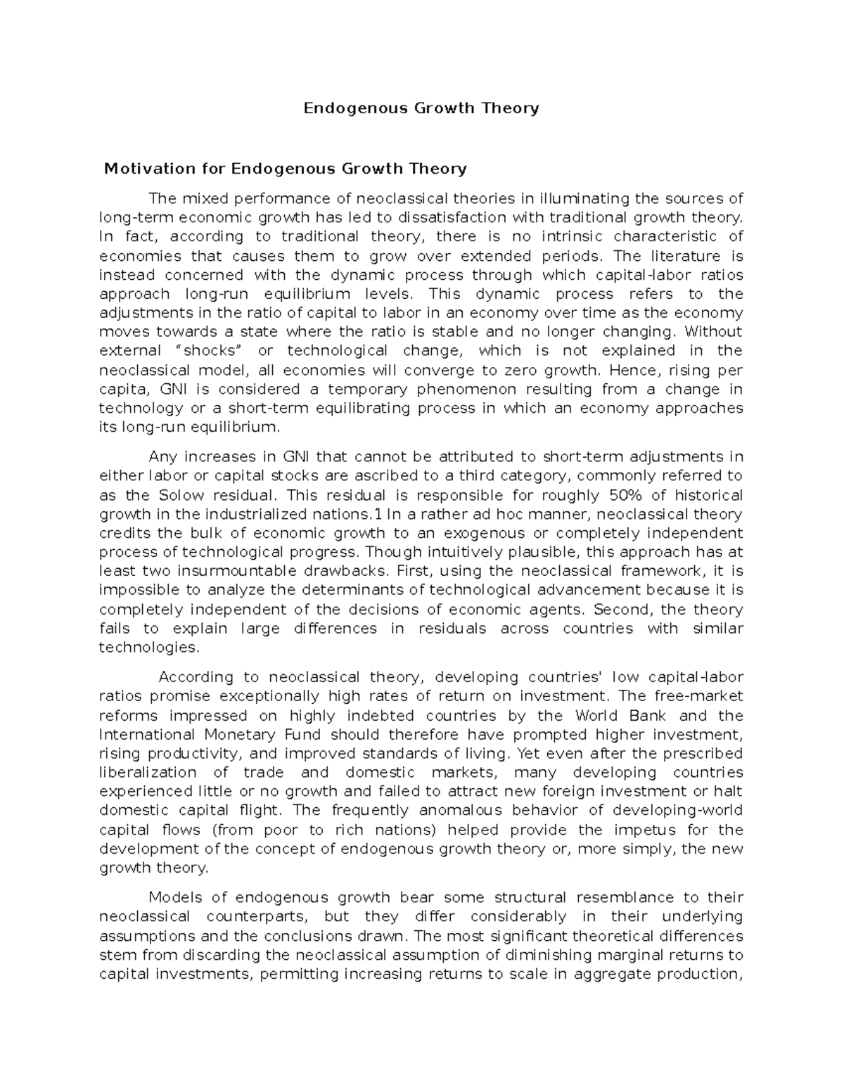 Lesson 4 (addtional) Endogenous Growth Theory - Endogenous Growth ...