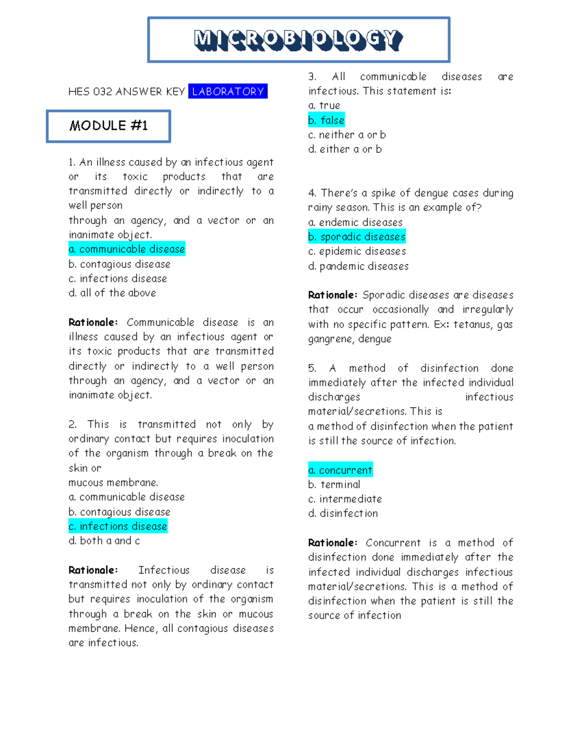 HES 032 Microbiology Lab Answer Key and Study Guide - Studocu