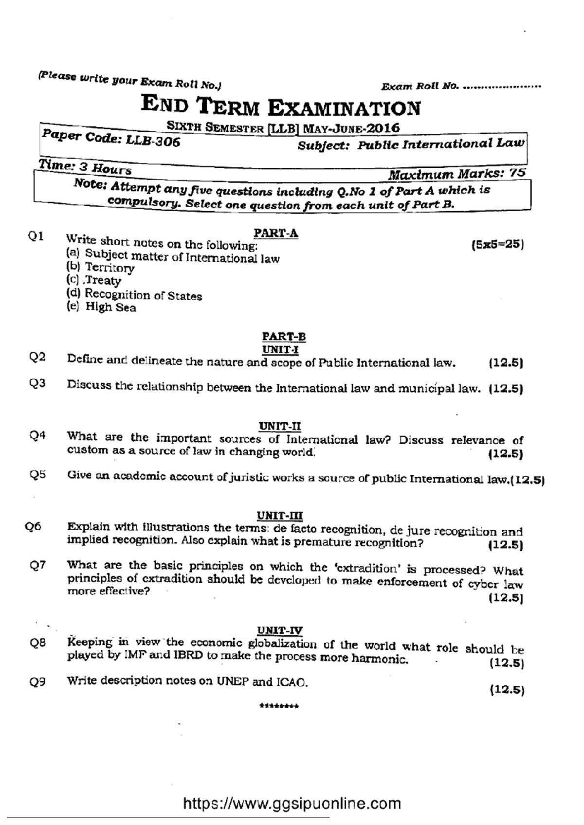 Llb 306 Final Exam Notes: Public International Law - June 2016 - Studocu