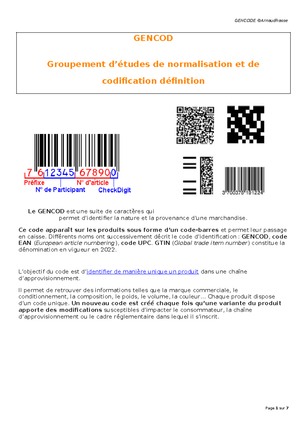 GENCOD - Introduction au Code de Gestion des Produits EAN-13 - Studocu