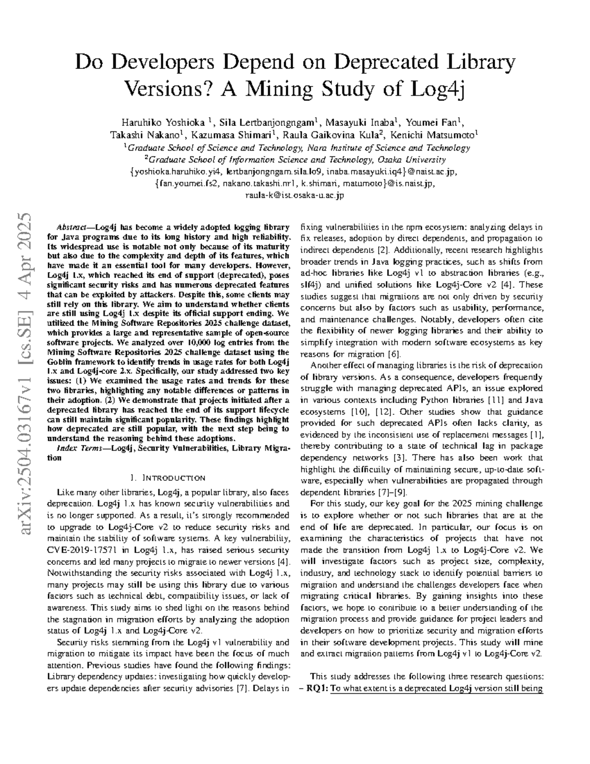 Analyzing Developer Reliance on Deprecated Log4j Versions: A Mining ...