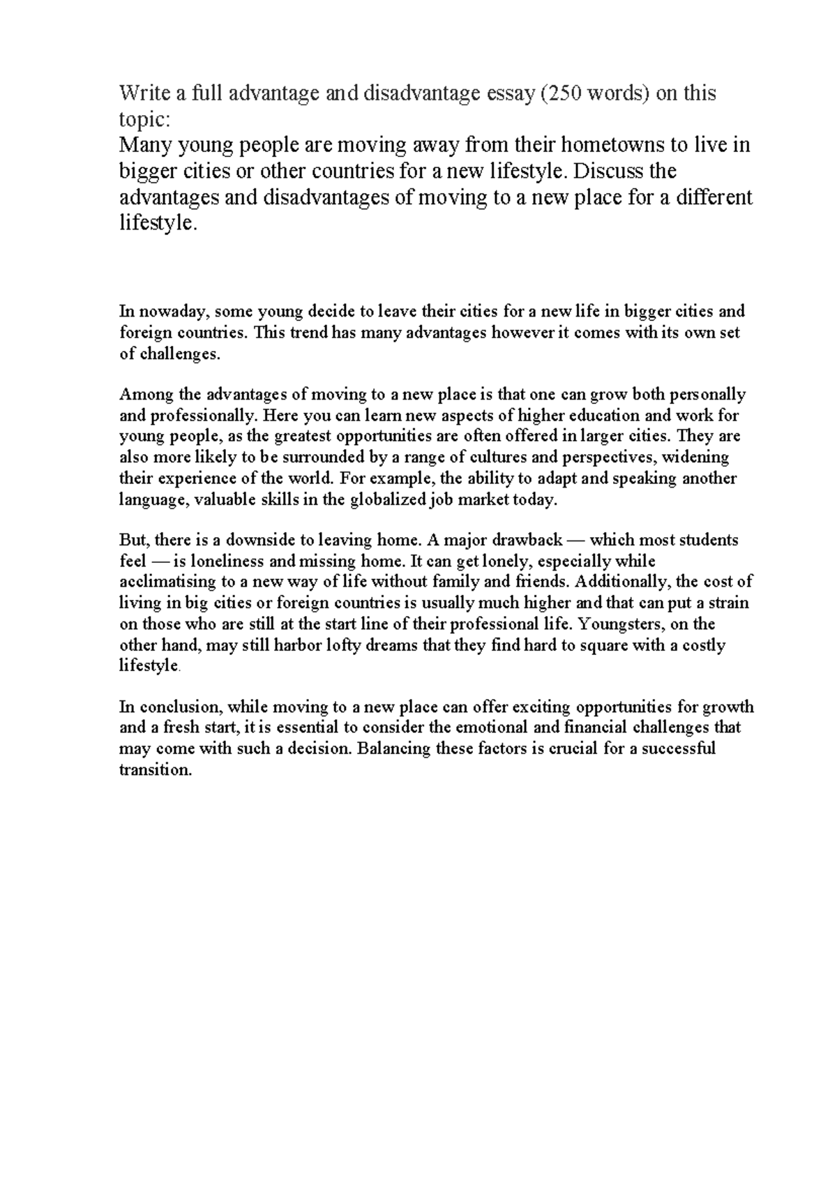 Advantages and Disadvantages of Moving for a New Lifestyle Essay - Studocu