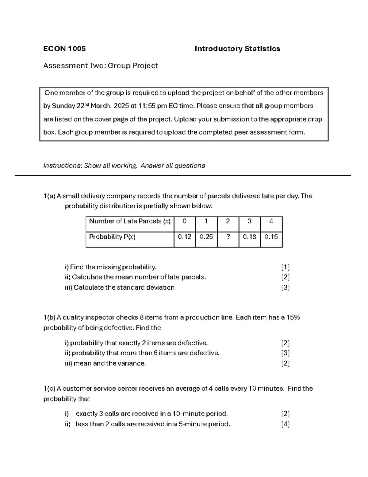 ECON 1005 Introductory Statistics Group Project Guidelines - Studocu