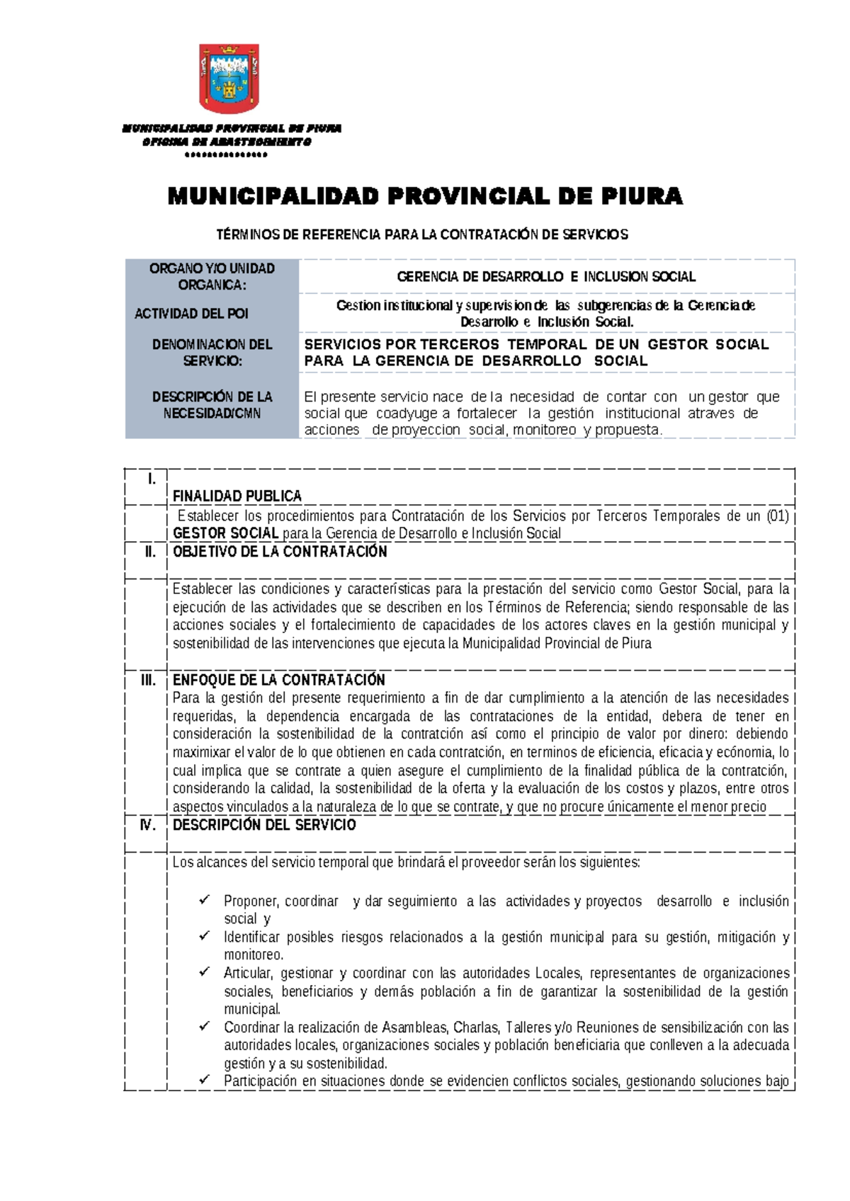 Términos de Referencia para Contratación de Gestor Social - TDR JPS - Document Preview