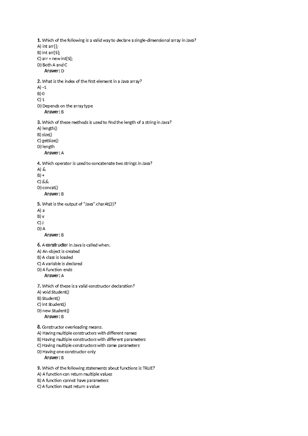 Java MCQs Review - NICE - Studocu
