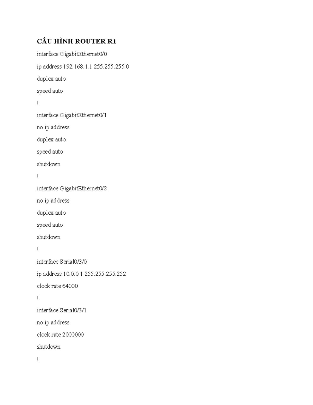 CẤU HÌNH ROUTER R1 & R2 - Networking Configurations - Studocu