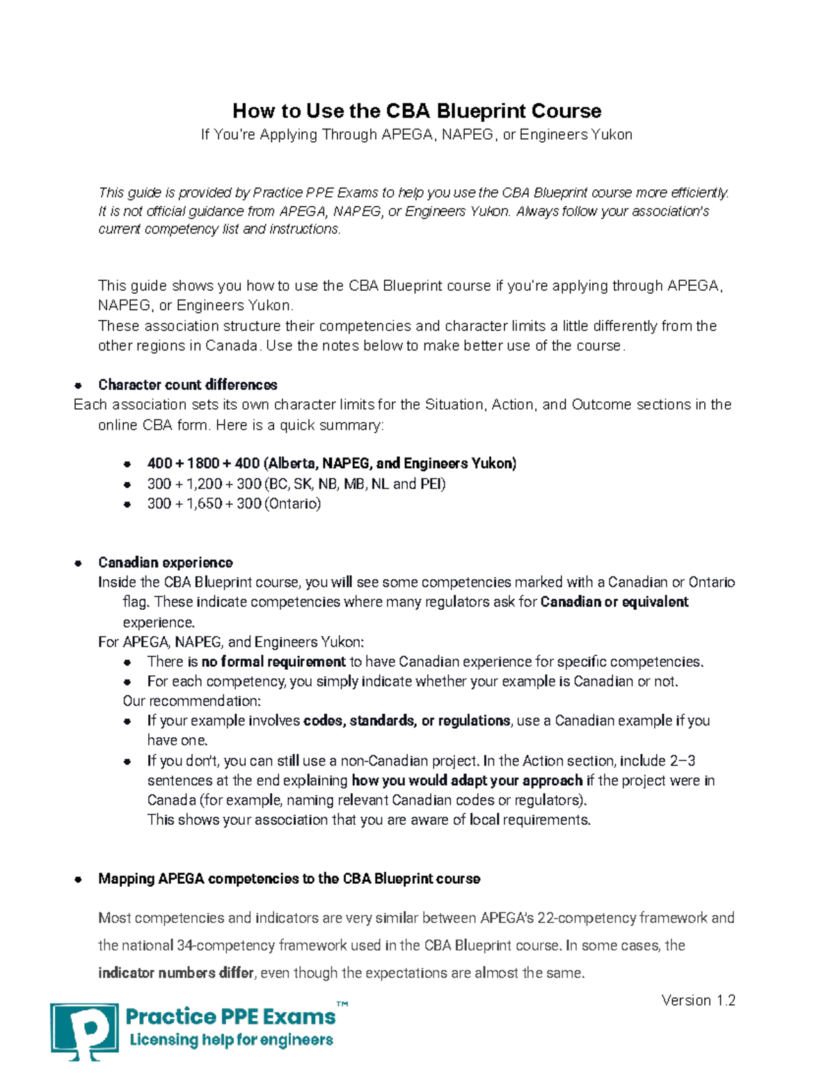 How to Use CBA Blueprint for APEGA, NAPEG, & Engineers Yukon - Studocu